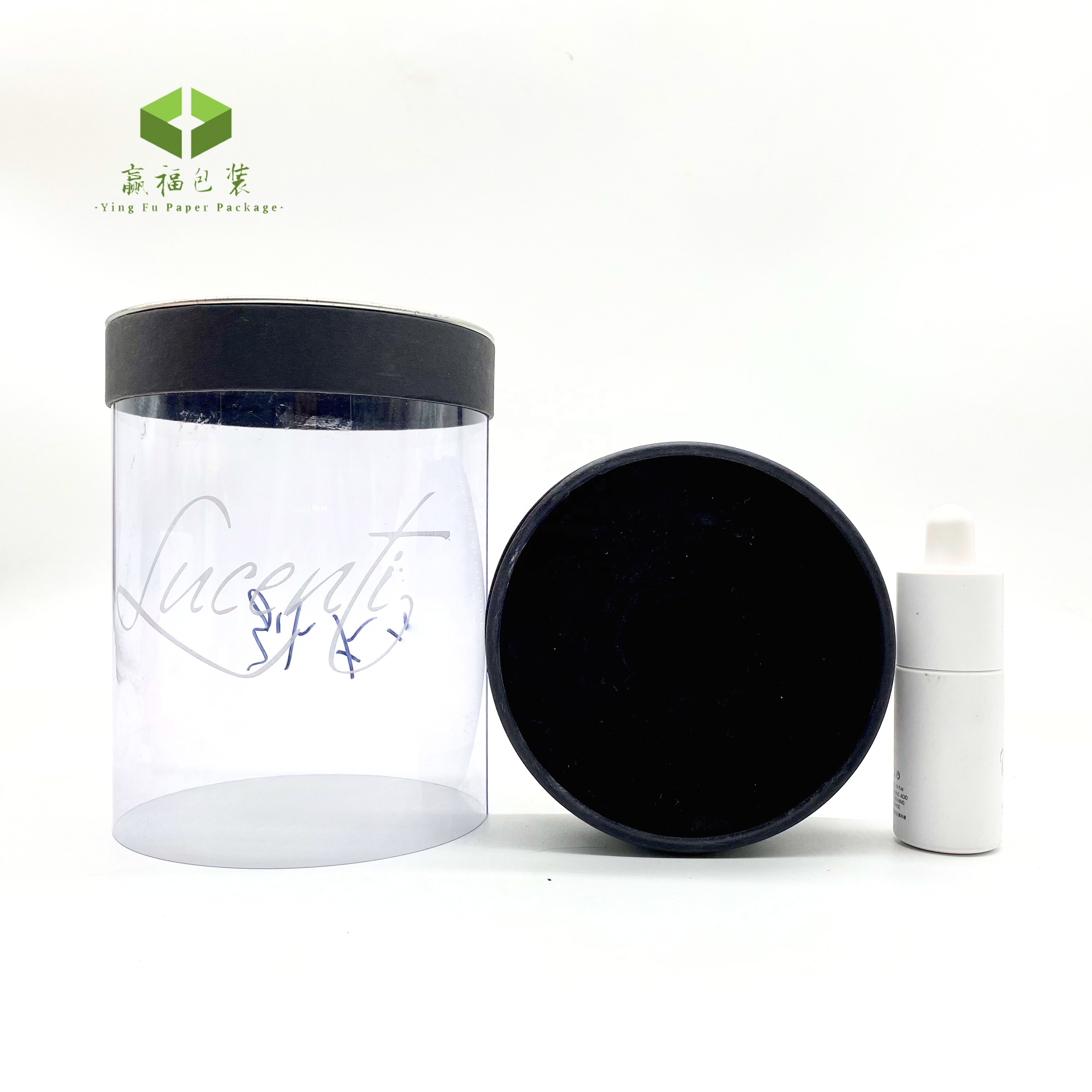 Customized Cardboard Essential Oil Bottle Glass Cylinder Paper Box Tube Packaging Transparent Empty clear Pvc Window