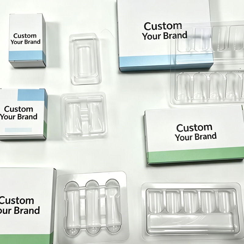 Custom logo Waterproof Medicine Packaging 2ml/3ml/10ml Label and Pep Box 1pack 2Vials Plastic Tray Holographic Box
