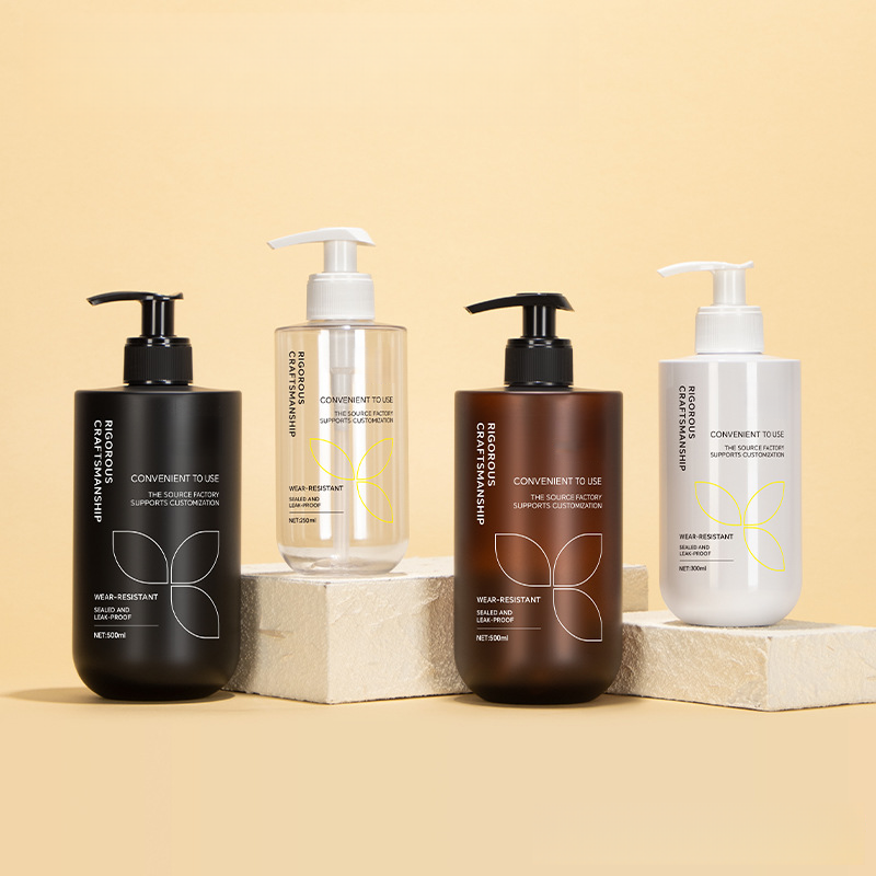 Custom Logo Screen Printed Frosted Amber PET Cylinder Bottles 250ml/300ml/500ml For Shampoo Conditioner Body Wash Packaging