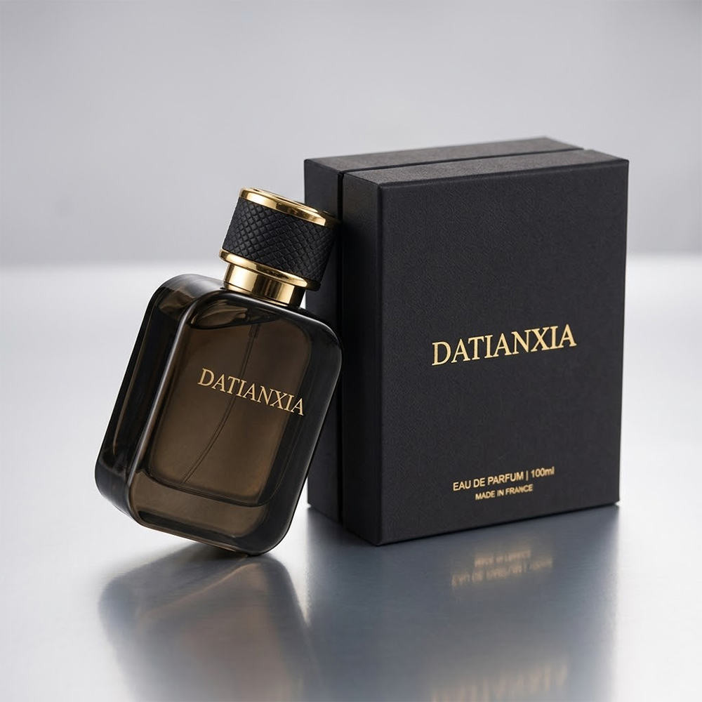 Exclusive Custom Transparent Color Men's Perfume Glass Bottle High-end Perfume Bottle With Black Magnetic Cap Custom Gift Box