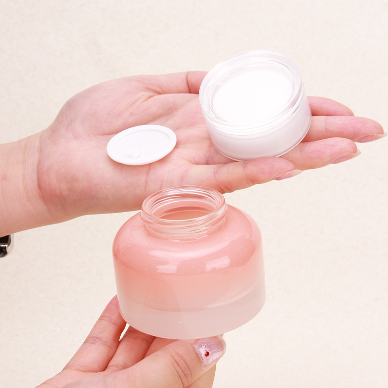 Luxurious Cosmetic Glass Packaging 50g Jar Container Round Shape Gradient Color Design with Dropper Cap for Face Cream Eye Drops