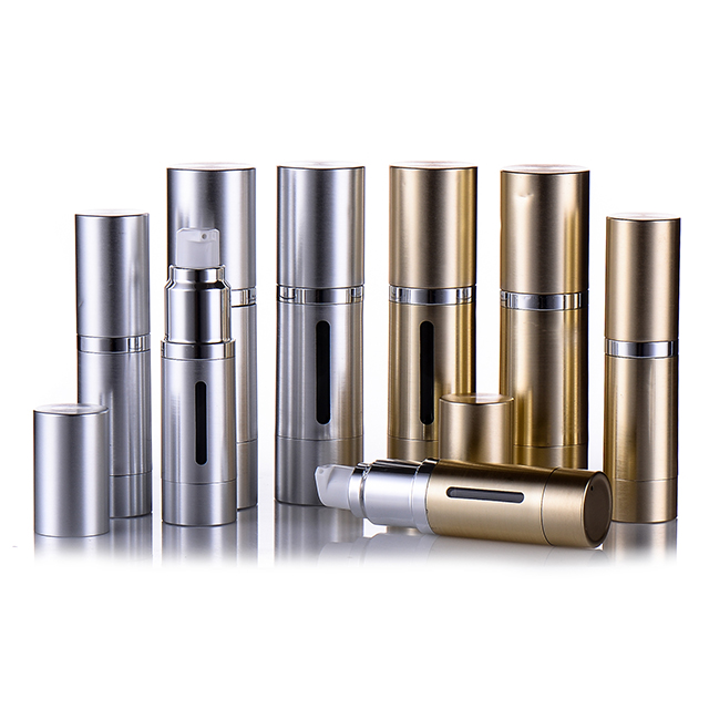 Custom 15ml 30ml 50ml 100ml Acrylic Body Cylinder Silver Aluminum Airless Pump Bottle for Cosmetic Serum Lotion Cream Packaging