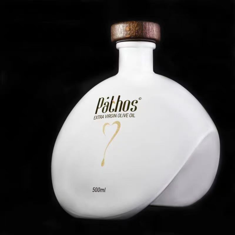 Personalized 500ml White Olive Oil Glass Bottle Cork Stopper Customizable Logo Color And Shape
