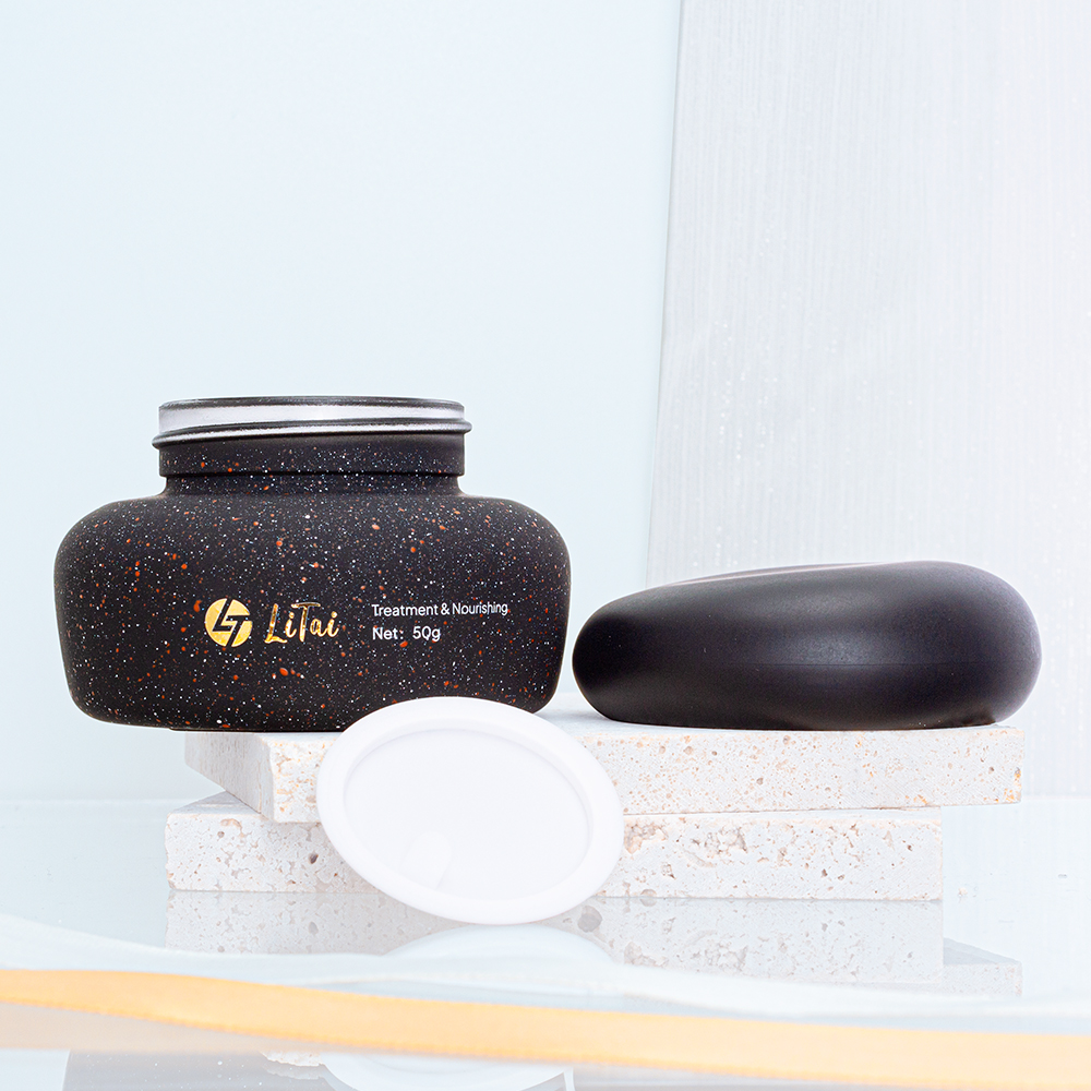 50g Face Cream Container Jar Customized Stone Glass Packaging 30ml 100ml 120ml Serum Lotion Bottle Black Glass Skin Care Set