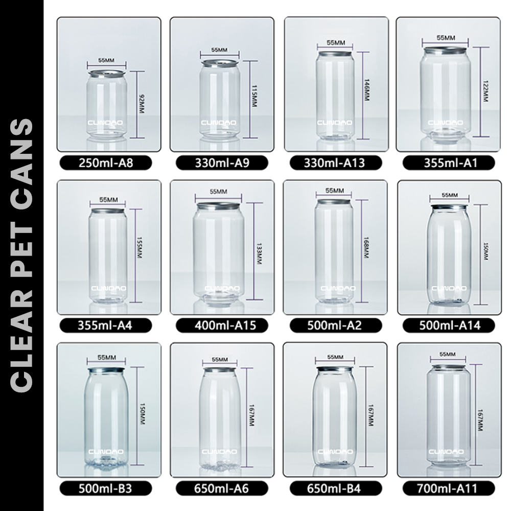 Cundao Custom Disposable PET Can With Aluminum Lid Dessert Soda Bubble Tea 330ml 500ml Clear Pull-Ring Plastic Cans Bottles