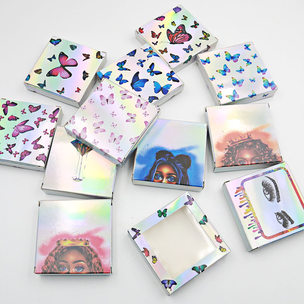 Custom Design Paper Card Sliver Holographic Butterfly Lashes Boxes Private Label Pvc Window Hologram Eyelash Packaging Cases