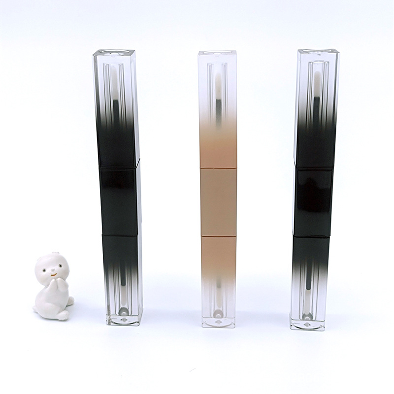 New Style Double Head Lip Glaze Tube Gradient Black Surface Square Shape Lip Gloss Empty Tube Customized Make up Cosmetic Packaging