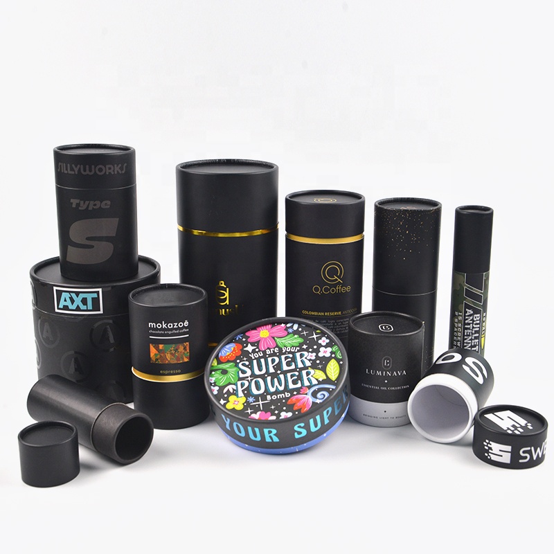 High Quality Biodegradable Matte Kraft Paper Cardboard Black Tube Round Black Paper Tube Packaging with Gold logo