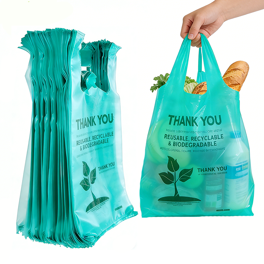 Eco Friendly Customized Logo Thank You Biodegradable Vest Bags Plastic Packaging for Supermarket and Grocery T-Shirt Bags