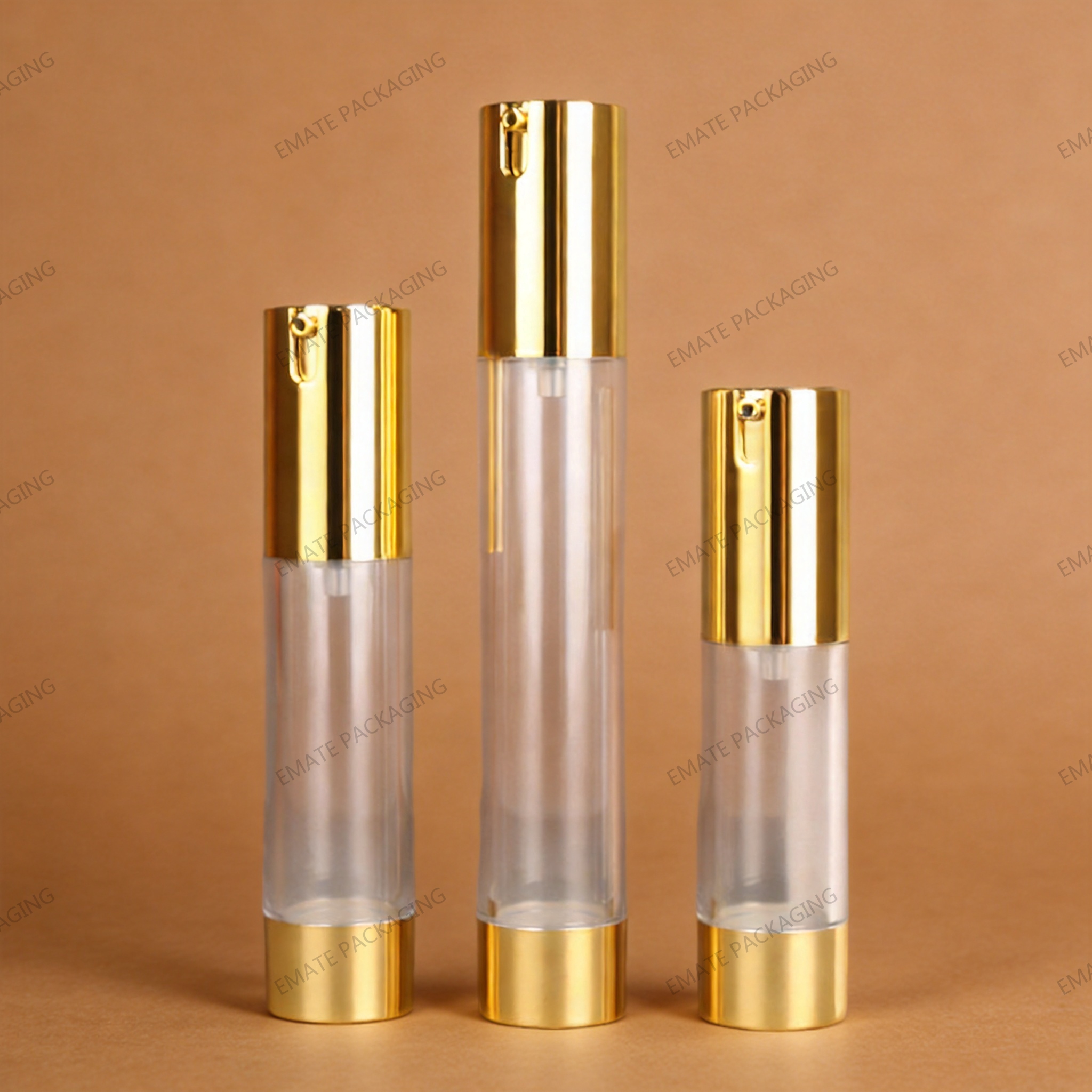 Luxury Clear Golden Silver AS Airless Pump Lotion Bottle 10ml 15ml 20ml 30ml 50ml Refillable Cosmetic Airless Packaging Bottle