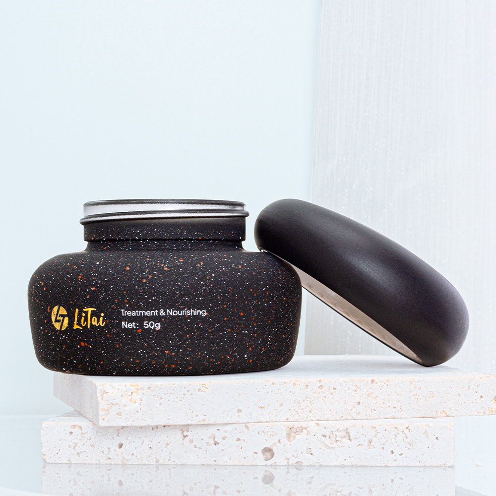 50g Face Cream Container Jar Customized Stone Glass Packaging 30ml 100ml 120ml Serum Lotion Bottle Black Glass Skin Care Set