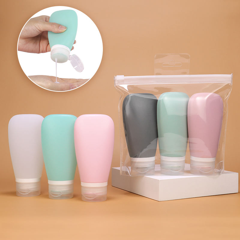 Portable Travel Size 3oz 90ml Reusable Silicon Refill Empty Dispenser Squeeze Shampoo Lotion Cosmetic Bottles Set Toiletry Kit Silicone Travel Toiletries Bottle