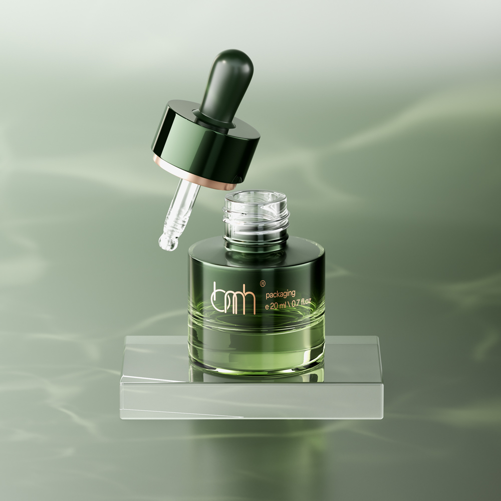 Luxury Glass Skincare Packaging Frosting Green Black Essential Oil Serum 30ml Glass Dropper Bottle