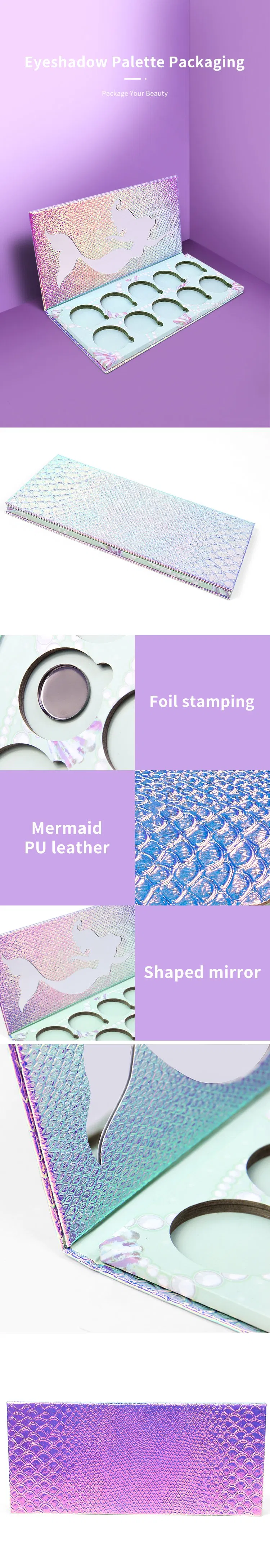 Fish Scale Mermaid Holographic Glitter Multichrome Eyeshadow Palette Makeup 10 Empty Magnetic Pans Cosmetic Eye Shadow Paper Packaging