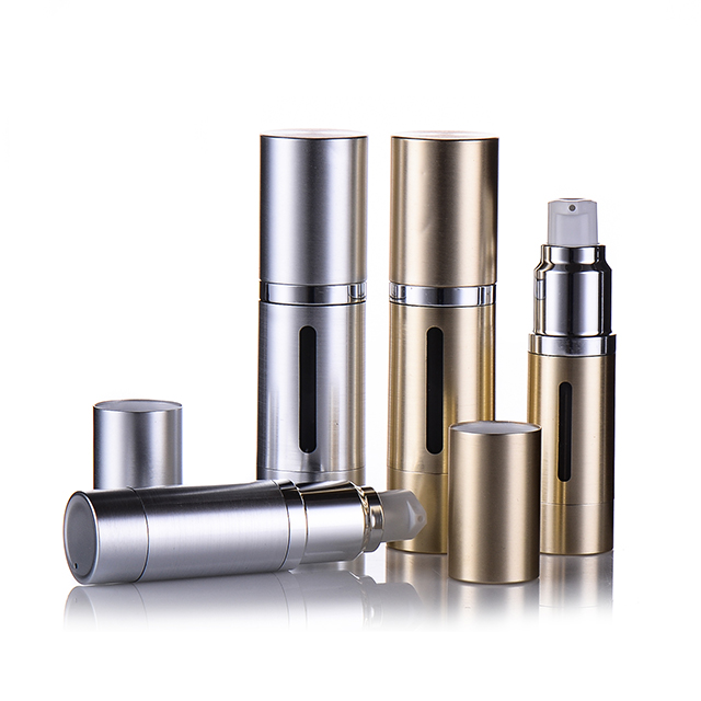 Custom 15ml 30ml 50ml 100ml Acrylic Body Cylinder Silver Aluminum Airless Pump Bottle for Cosmetic Serum Lotion Cream Packaging