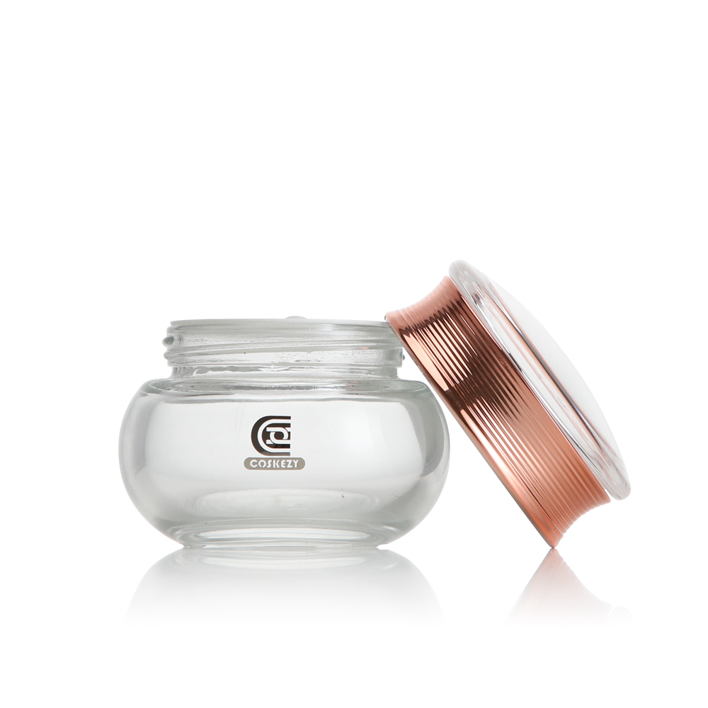 Luxury Bowling Shaped Glass Cosmetic Packaging 50g Cream Jar with Lotion Pump 60ml 100ml 150ml Toner Oil Bottle