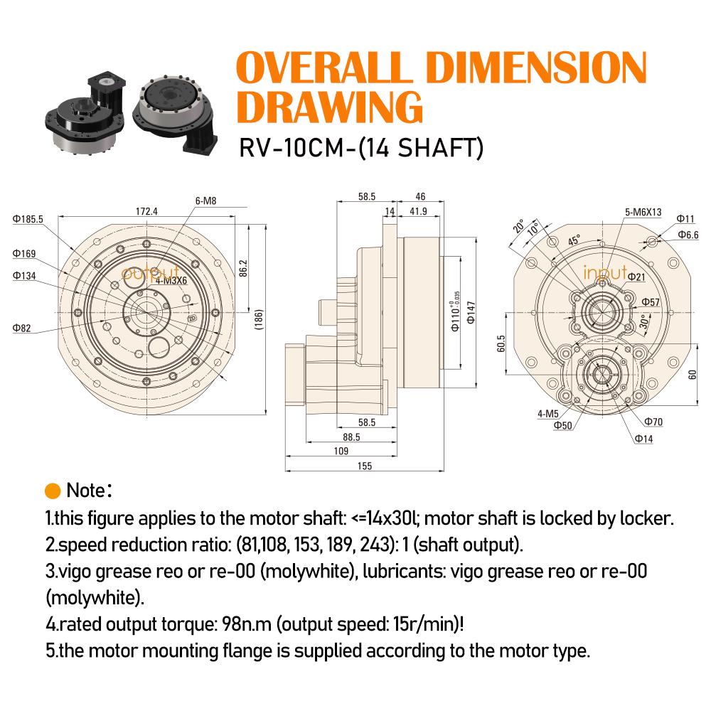 High Precision 50 100 200 320 500 Cycloidal Pin Wheel RV Robot Gearbox Reducer CE Certified Compact Hollow Shaft 1 HP TQG