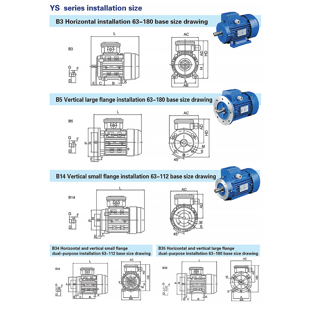 YE2/YE3 Series High Efficiency Three Phase Brushless DC Gear Motor (0.1KW-15KW) IE2 IP65 Waterproof Industrial Machinery