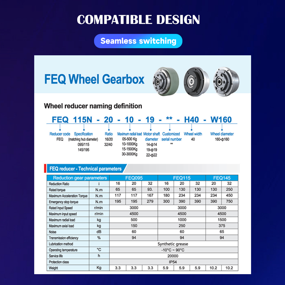 FEQ High-precision 750W Planetary Reducer Customizable ODM Servo Motor Wheel Hollow Shaft AGV Car High-Load Gearbox 5-100 Ratio