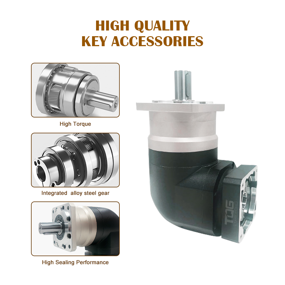 Right-Angle Planetary Gearbox Low Backlash High Torque 90 Degree Transmission Stainless Steel 20:1 Reduction Ratio Servo Motor