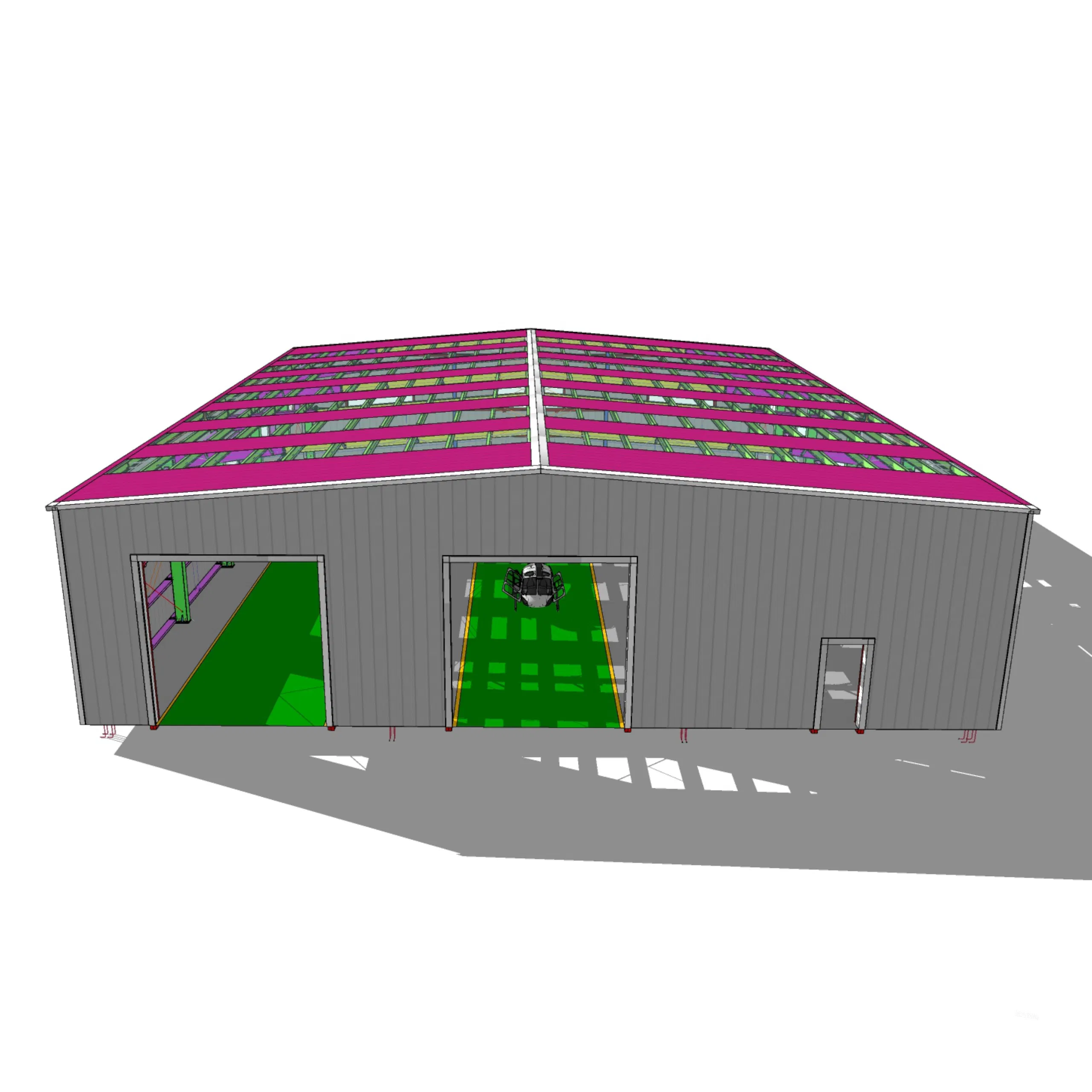 Estructura modular y prefabricada de acero de estructura ligera de metal para un hangar de aeronaves con luz natural para almacén