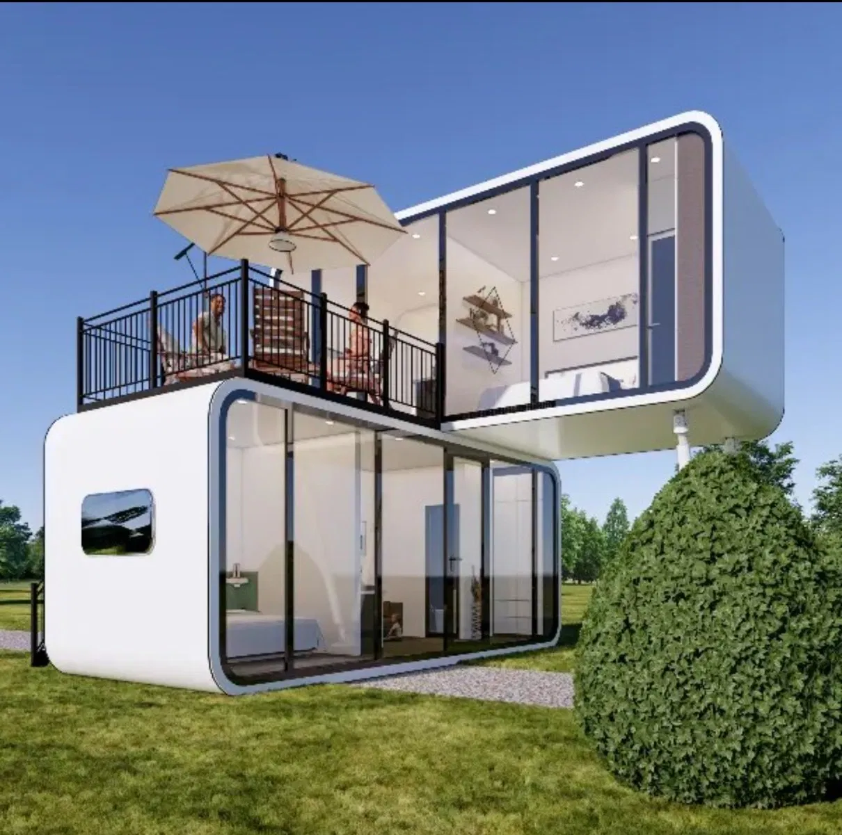2025 Casa cápsula de lujo prefabricada modular con 2 dormitorios y 1 baño diseño moderno casa pequeña casa contenedor