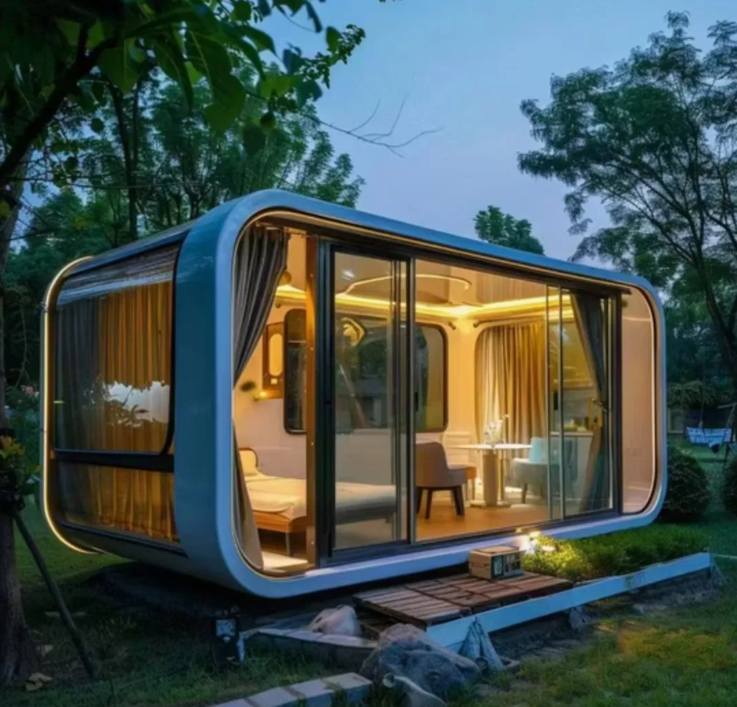 Casa cápsula plegable, casa modular prefabricada con panel solar y baño para uso de glamping, casa pequeña tipo contenedor