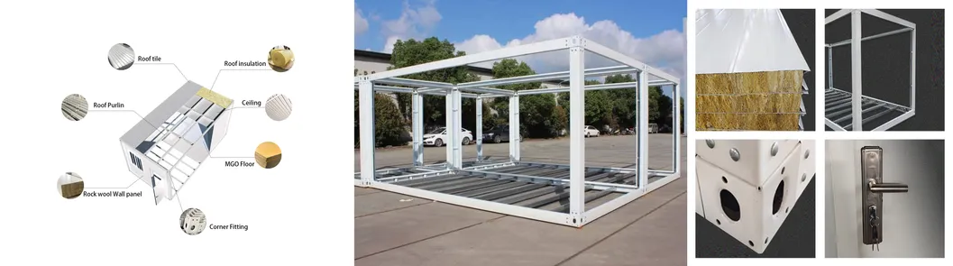 Edificio modular prefabricado de contenedor de acero y madera portátil y plegable de lujo