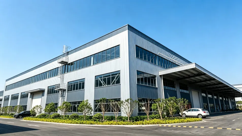 Estructura de acero industrial moderna con construcción modular flexible y soluciones de materiales que ahorran energía