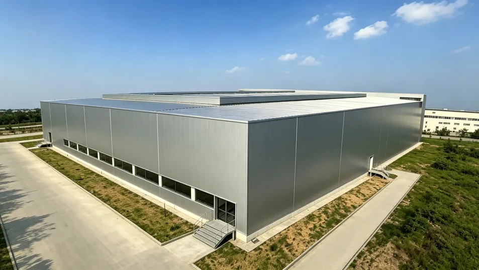 Estructura de acero industrial moderna con construcción modular flexible y soluciones de materiales que ahorran energía