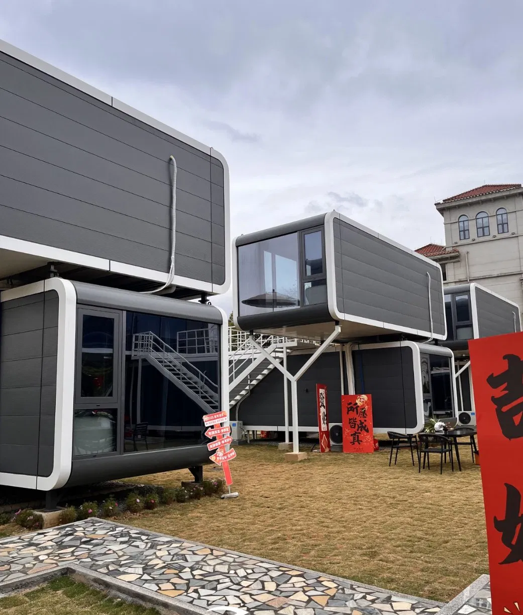 Casa de Acero Moderna con Balcón, Casa Contenedor de Lujo, Cobertizo de Jardín, Casa Prefabricada, Casa Pequeña en Forma de Cápsula, Cabaña de Manzana, Casa Modular Prefabricada