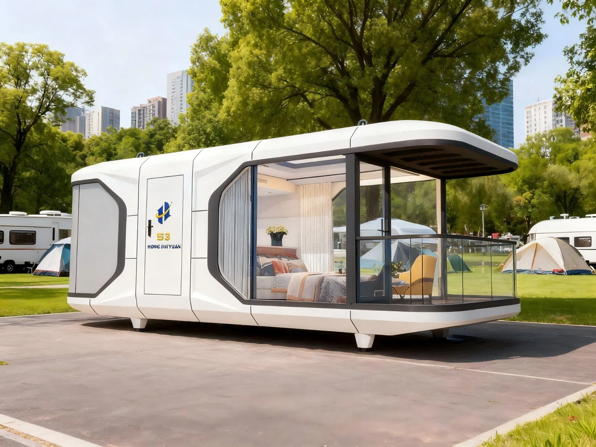 Casa cápsula de lujo inteligente, hogar prefabricado modular pequeño con baño, cocina y dormitorio