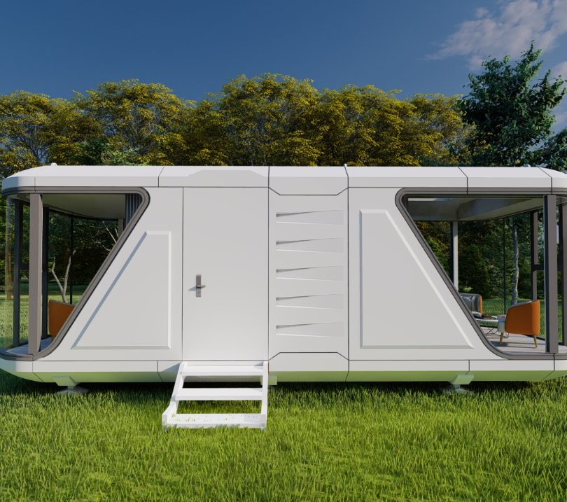 Casa modular cápsula prefabricada verde y eficiente en energía con sistema híbrido de solar y eólico