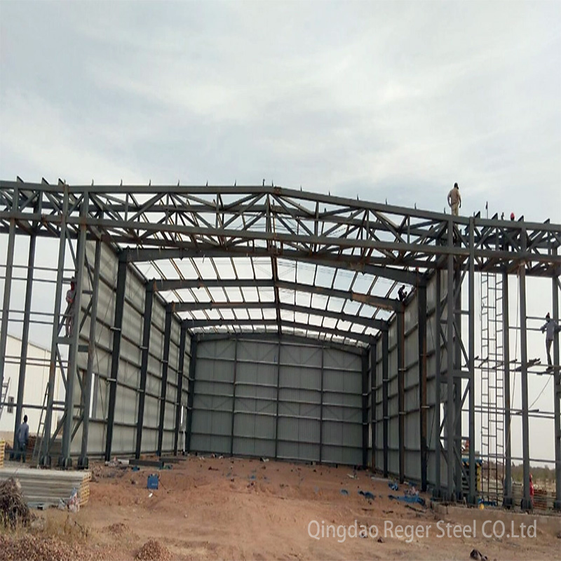 Construcción modular de vidrio templado de gran espacio, edificio industrial comercial híbrido, casa oficina prefabricada de estructura metálica de acero