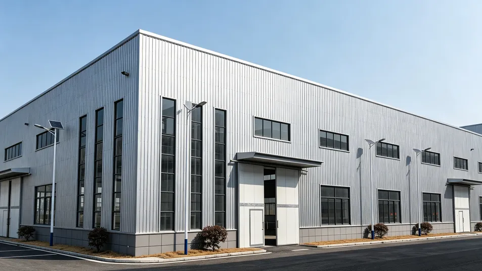 Estructura de acero industrial moderna con construcción modular flexible y soluciones de materiales que ahorran energía