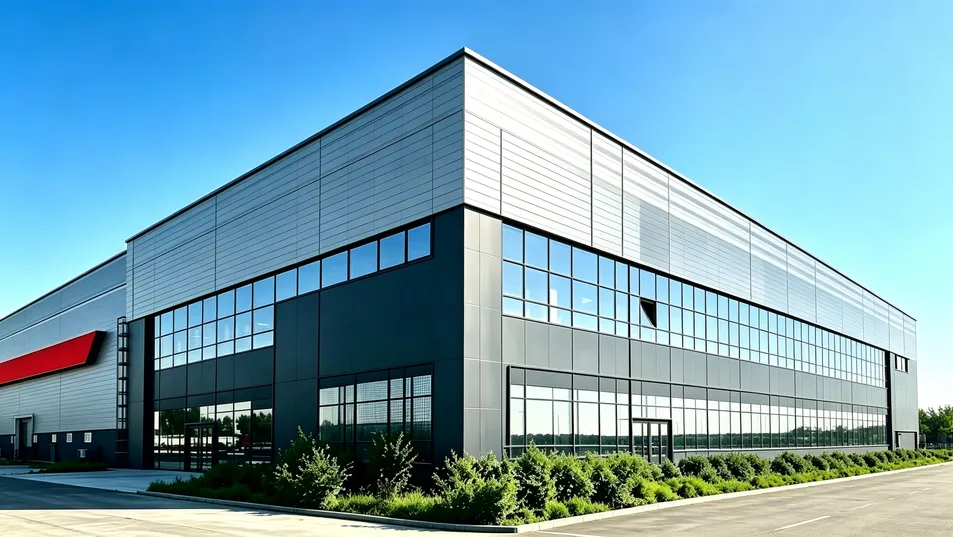 Estructura de acero industrial moderna con construcción modular flexible y soluciones de materiales que ahorran energía