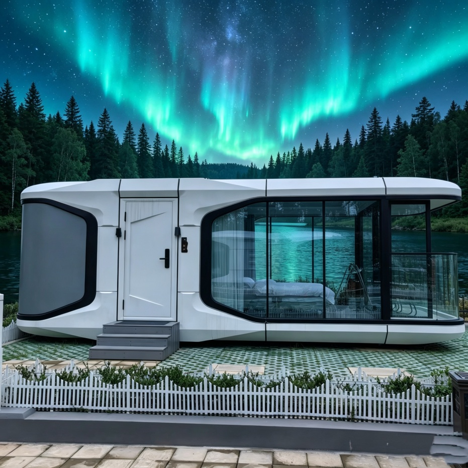 Casa cápsula modular prefabricada ensamblada, resistente a la corrosión, eficiente en energía, disponible para villa en la cima de la colina