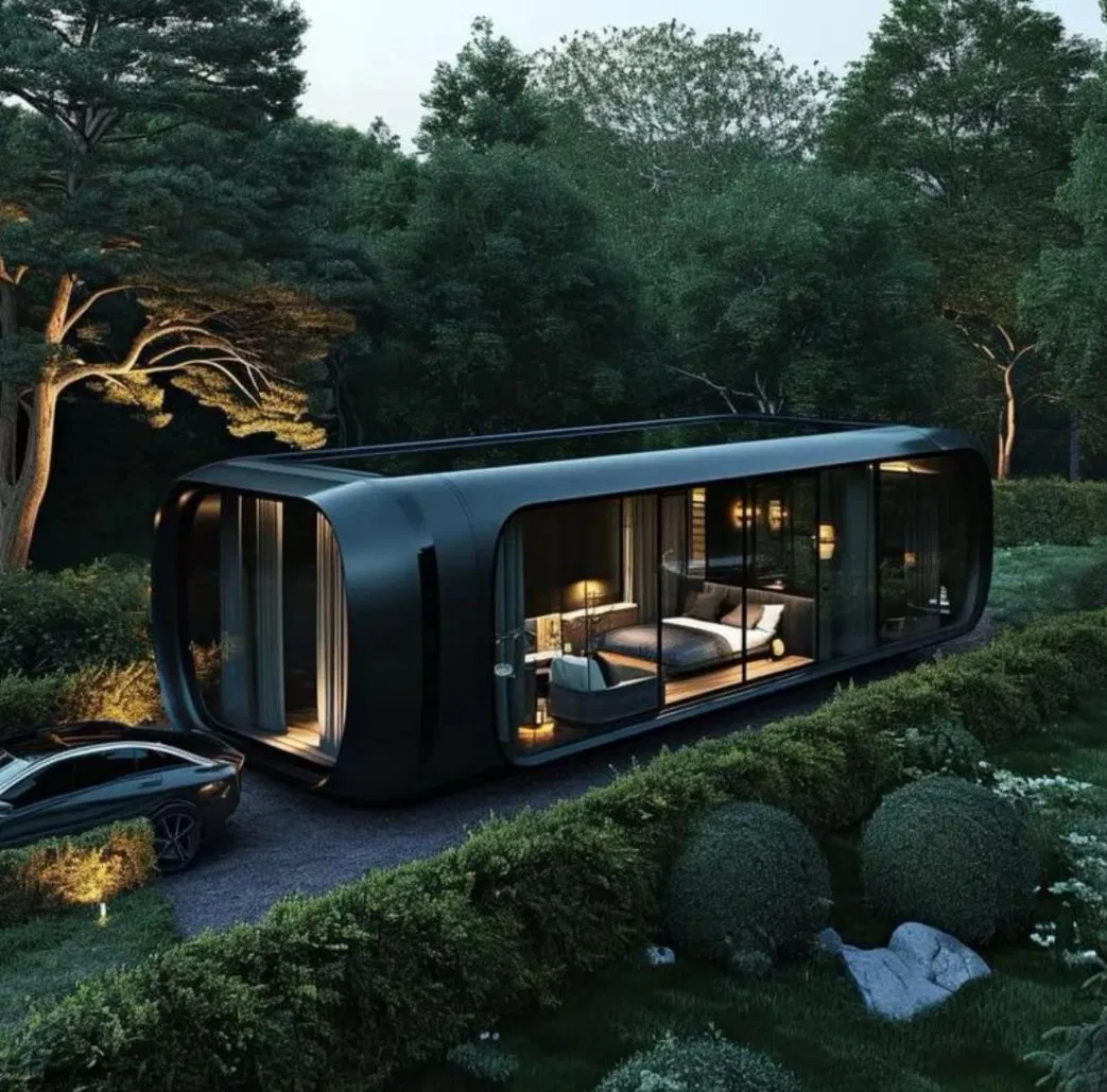 Casa cápsula plegable, casa modular prefabricada con panel solar y baño para uso de glamping, casa pequeña tipo contenedor