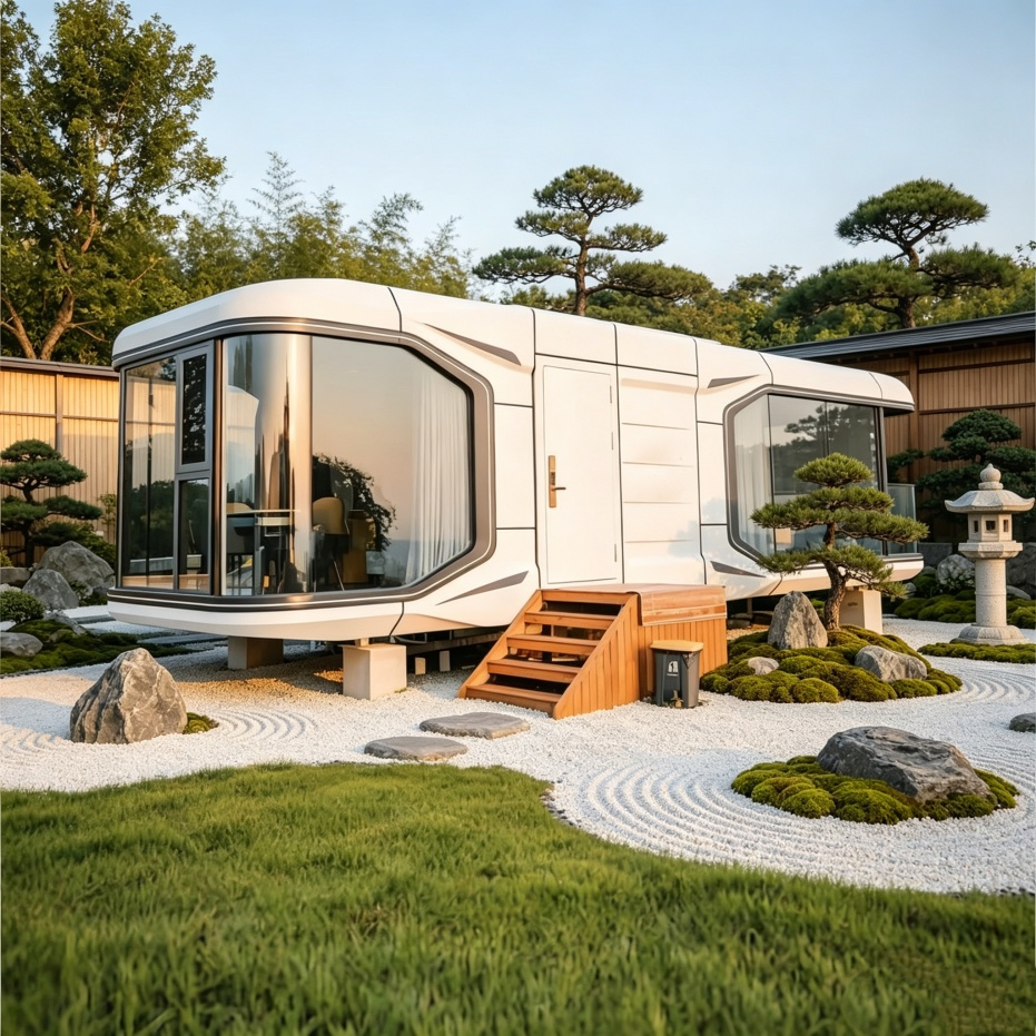 Casa cápsula modular prefabricada ensamblada, resistente a la corrosión, eficiente en energía, disponible para villa en la cima de la colina