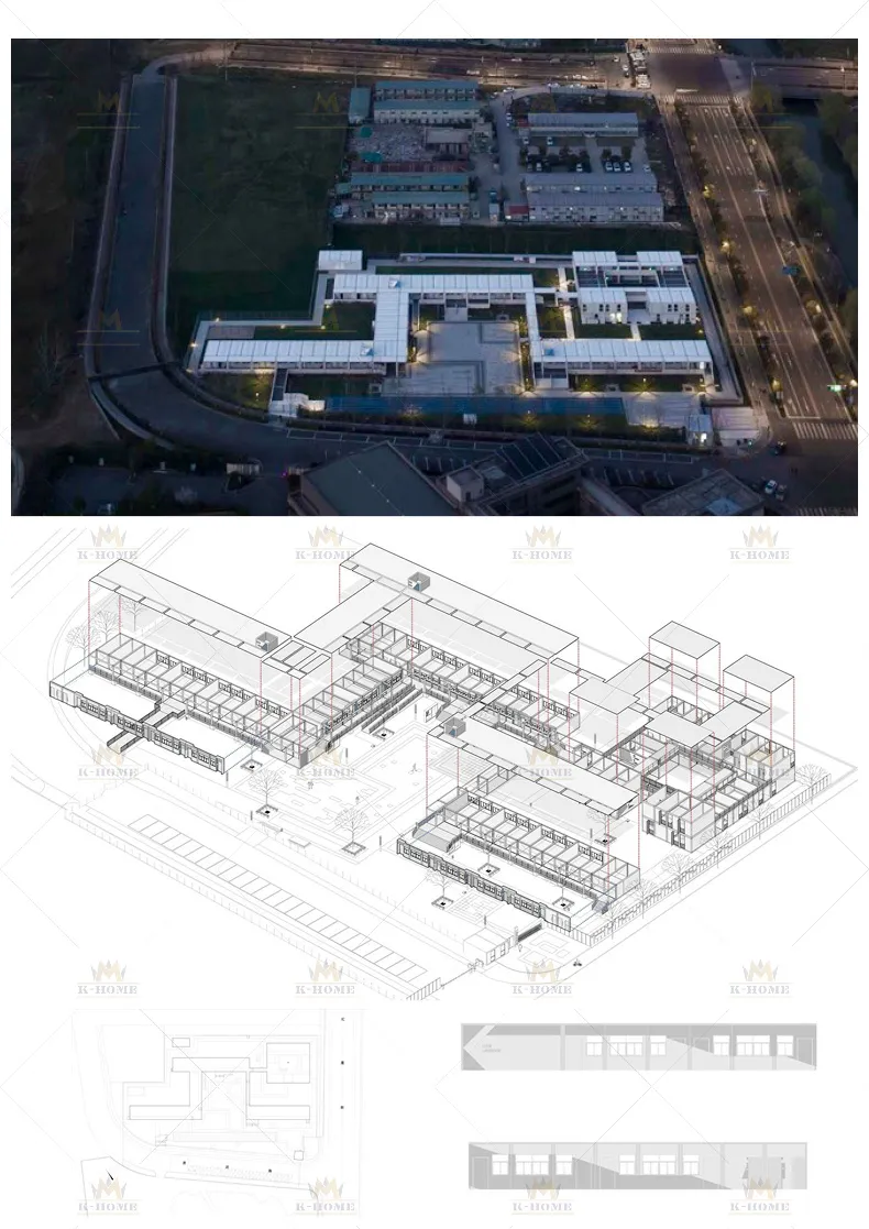 Aulas modulares temporales, edificios escolares portátiles