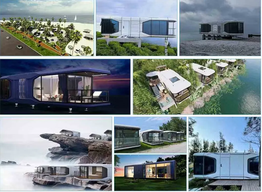 Casa modular cápsula prefabricada verde y eficiente en energía con sistema híbrido de solar y eólico