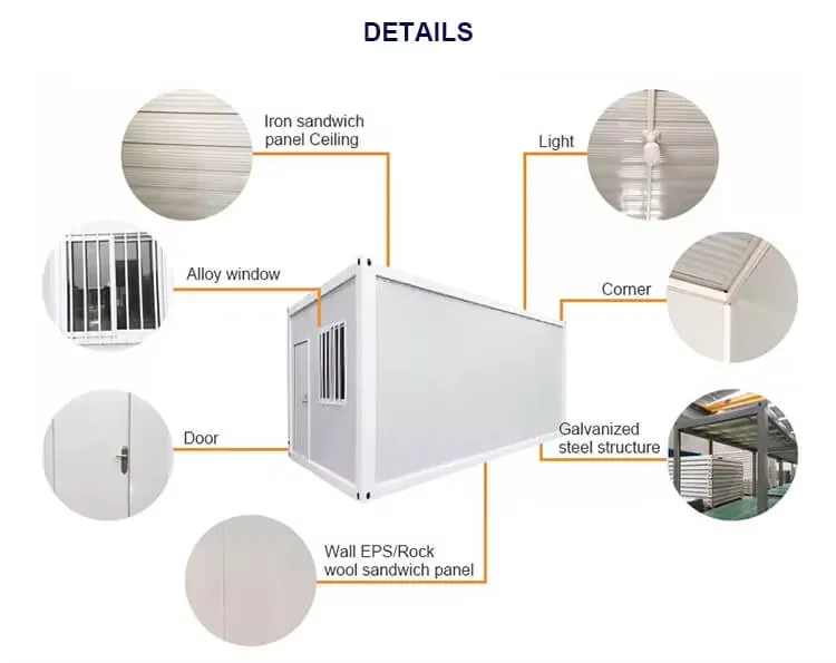 Esquema de componentes y ensamblaje de la vivienda plegable