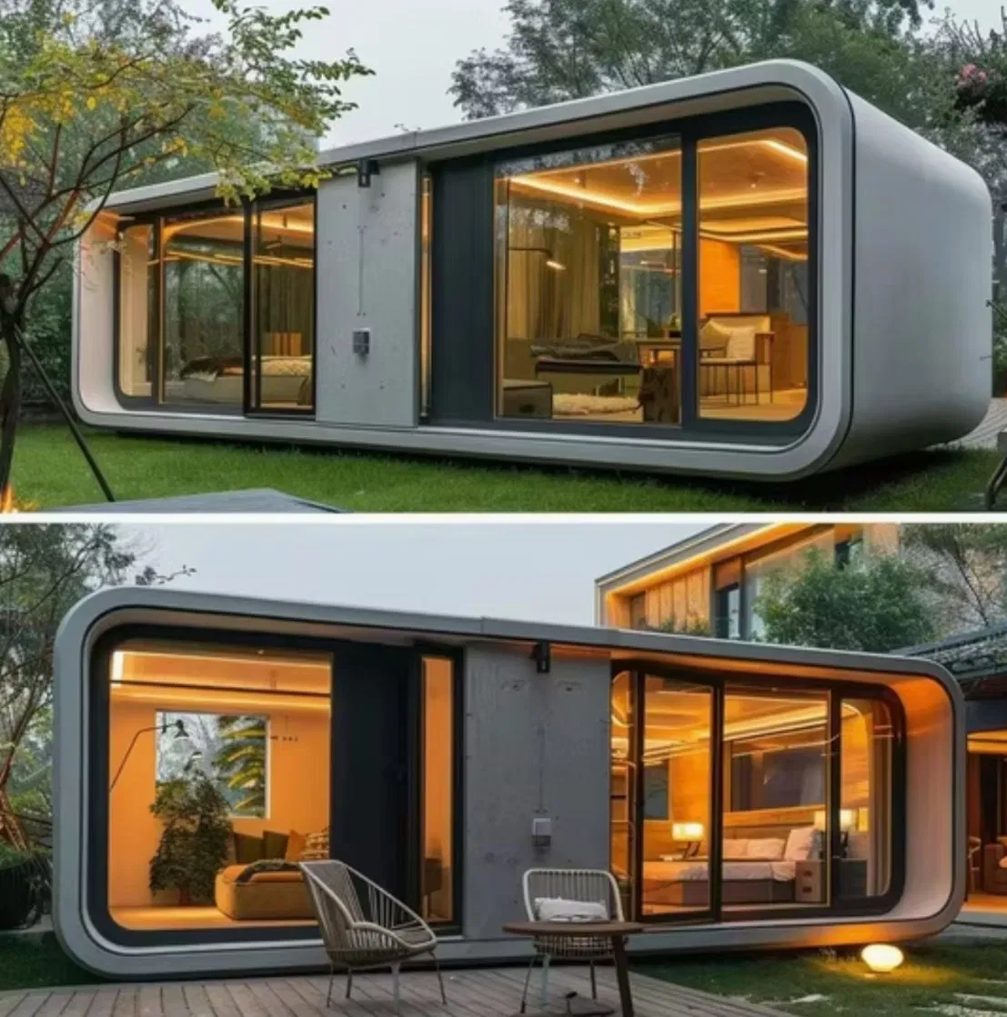 Casa cápsula plegable, casa modular prefabricada con panel solar y baño para uso de glamping, casa pequeña tipo contenedor