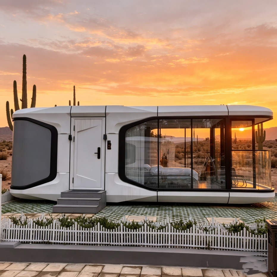 Casa cápsula modular prefabricada ensamblada, resistente a la corrosión, eficiente en energía, disponible para villa en la cima de la colina