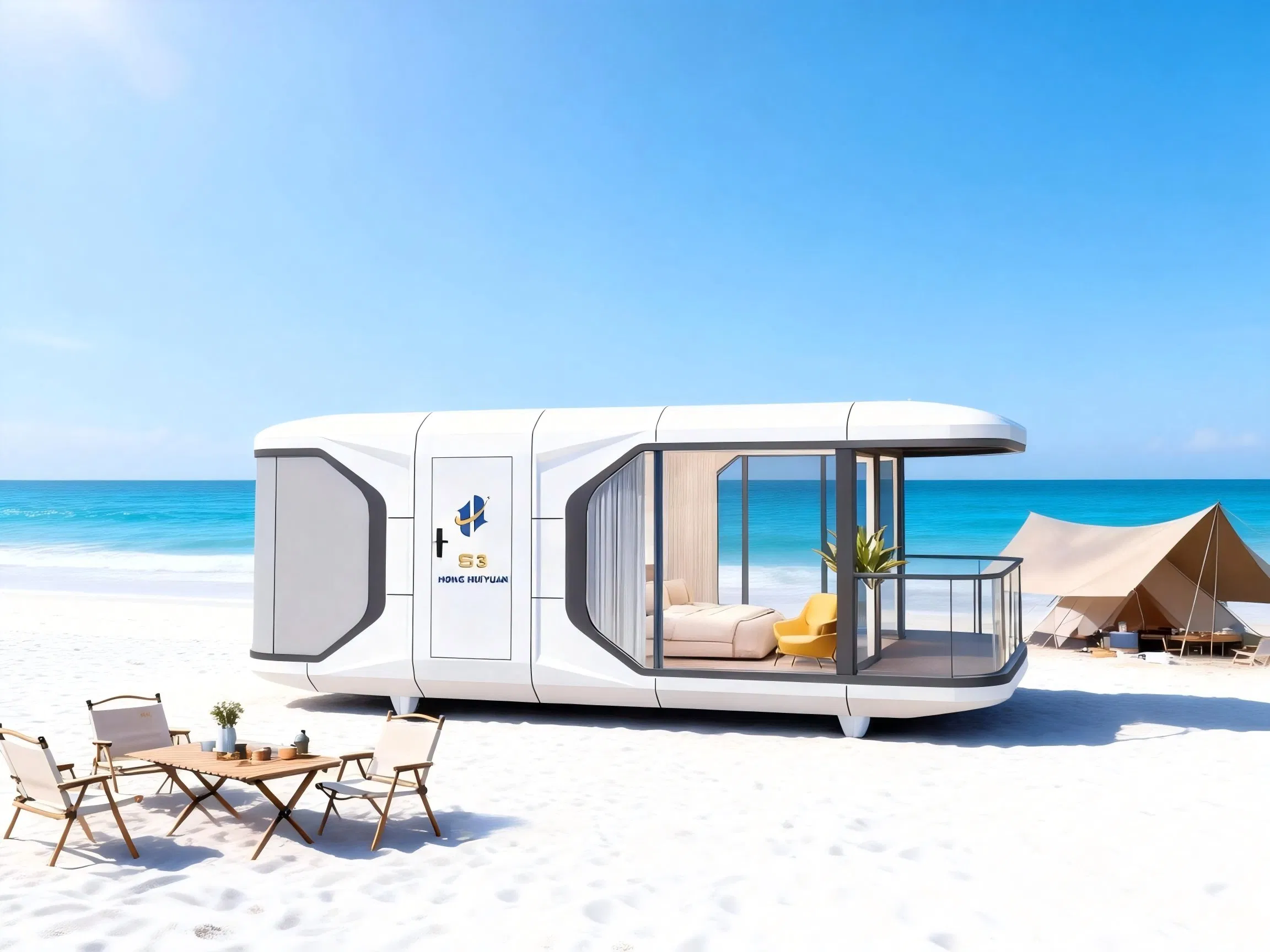 Casa cápsula de lujo inteligente, hogar prefabricado modular pequeño con baño, cocina y dormitorio