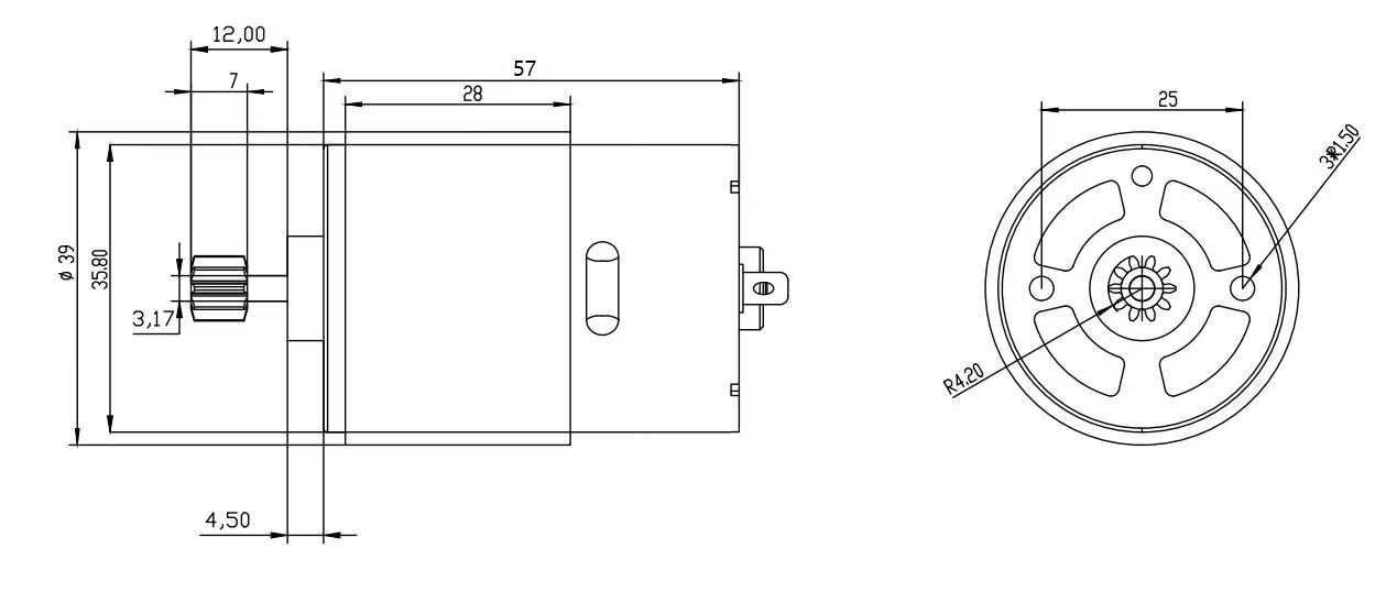 555 DC Motor Specifications Drawing