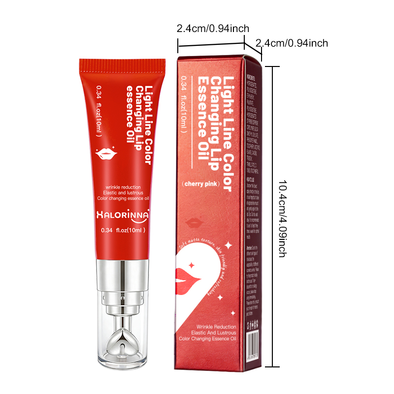 HALORINNA OEM Cherry Pink Lip Plumping Oil Private Label Color Changing Lip Serum Vitamin C Jojoba Oil Organic Moisturizer