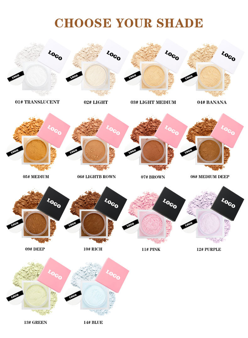 Custom No Logo Waterproof Translucent Matte Mineral Loose Powder Private Label Soft Focus Setting Powder for Dark Skin