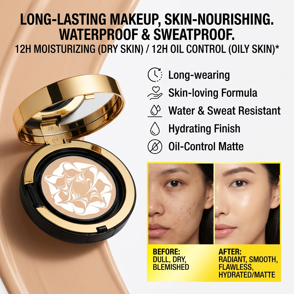 High Coverage Waterproof Liquid Air Cushion Foundation CC/BB Cream SPF 50 Dewy Finish Lightening Whitening Natural