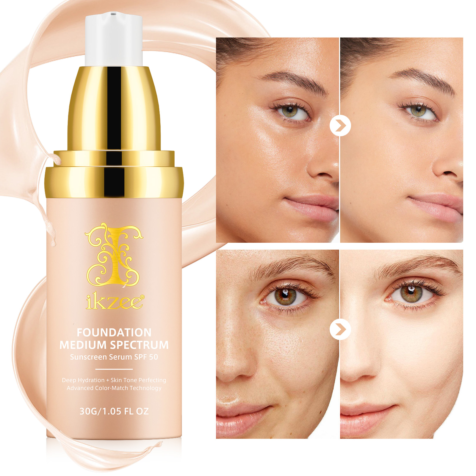 SPF 50+ Longwearing Waterproof Create Natural Makeup Medium Spectrum Full Coverage Concealer Hydrating Color Changing Foundation